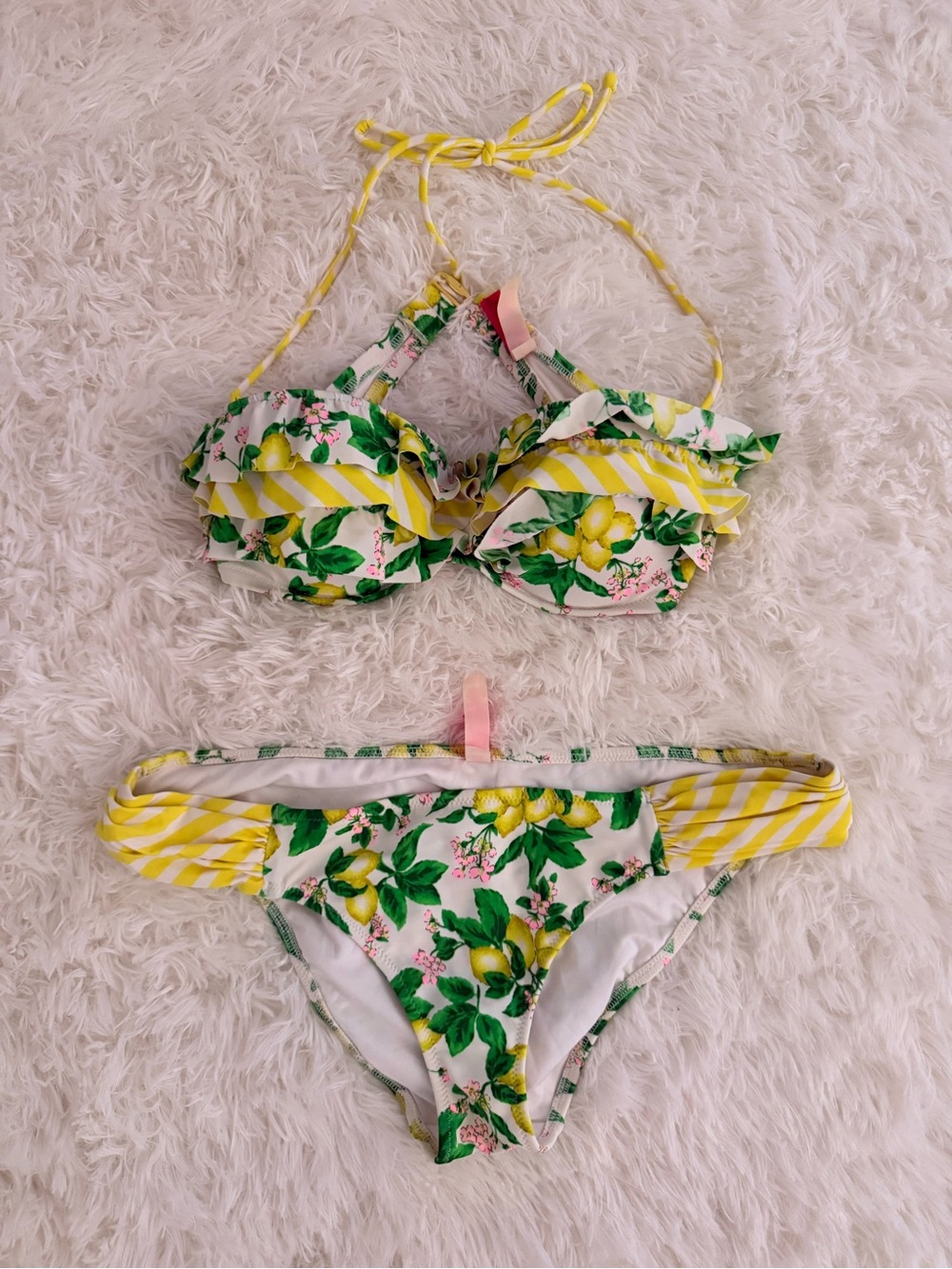 Victoria's Secret White Lemon and Floral Ruffle Bikini